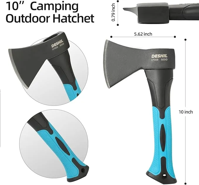 10” Outdoor Hatchet Forged Carbon Steel Heat Treated Hand Maul Tool, Fiberglass Shock Reduction Handle with Anti-Slip Grip,Blue
