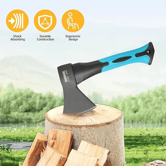 10” Outdoor Hatchet Forged Carbon Steel Heat Treated Hand Maul Tool, Fiberglass Shock Reduction Handle with Anti-Slip Grip,Blue