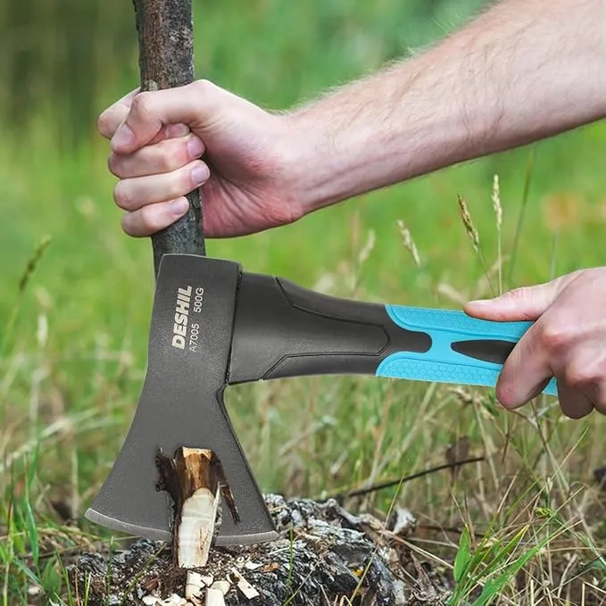 10” Outdoor Hatchet Forged Carbon Steel Heat Treated Hand Maul Tool, Fiberglass Shock Reduction Handle with Anti-Slip Grip,Blue