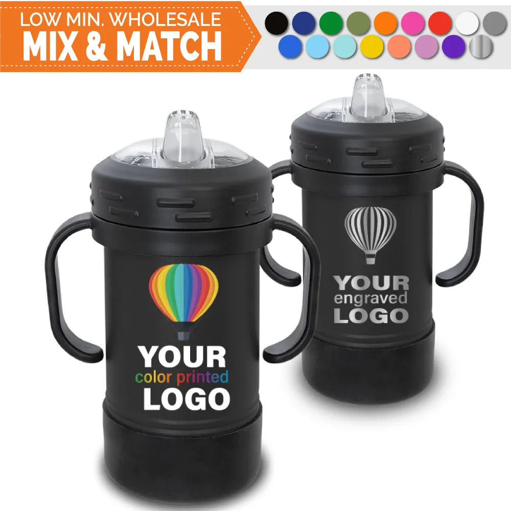 10 oz Promo Sippy Cup Kids Tumblers -Mix & Match- Bulk Wholesale Personalized Engraved or Full Color Print Logo