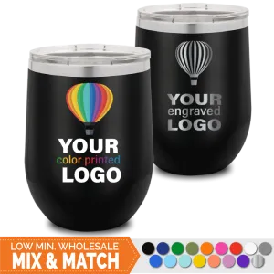 12 oz Wine Tumblers -Mix & Match- Bulk Wholesale Personalized Engraved or Full Color Print Logo