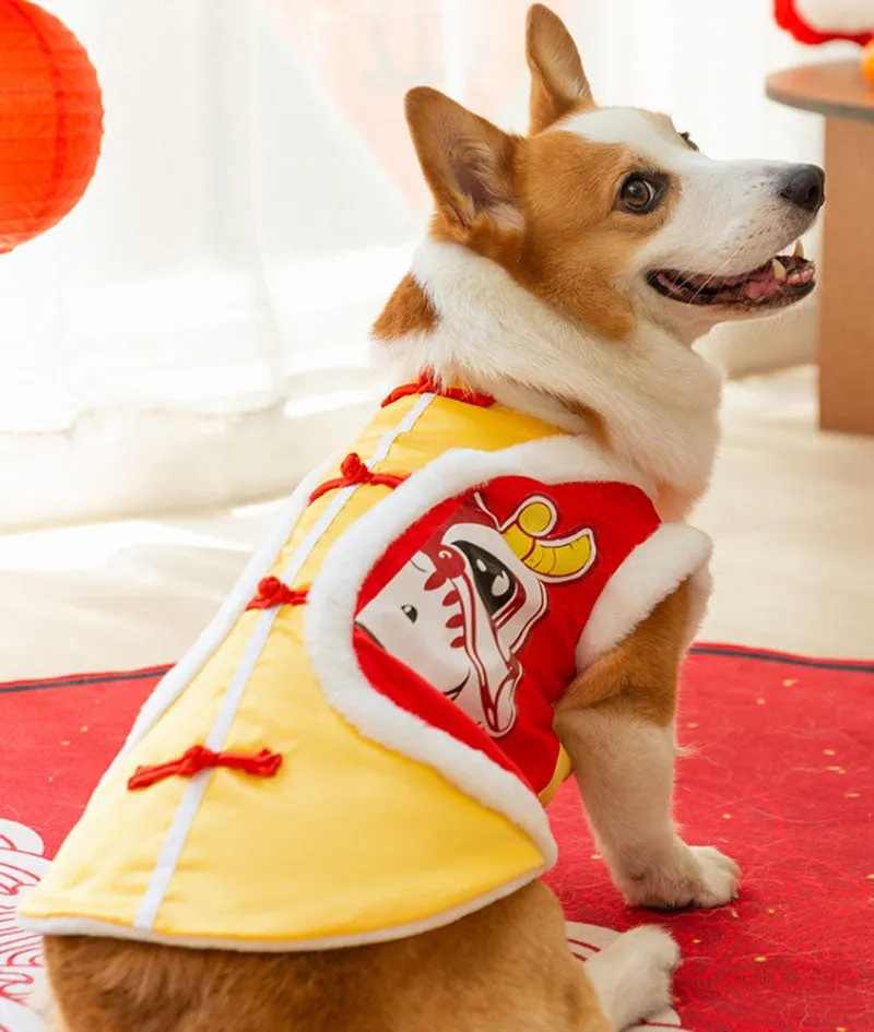 Autumn and winter Corgi New Year Tang suit for small and medium-sized dogs Dachshund two-legged warm cotton coat bench dog pet dog clothes