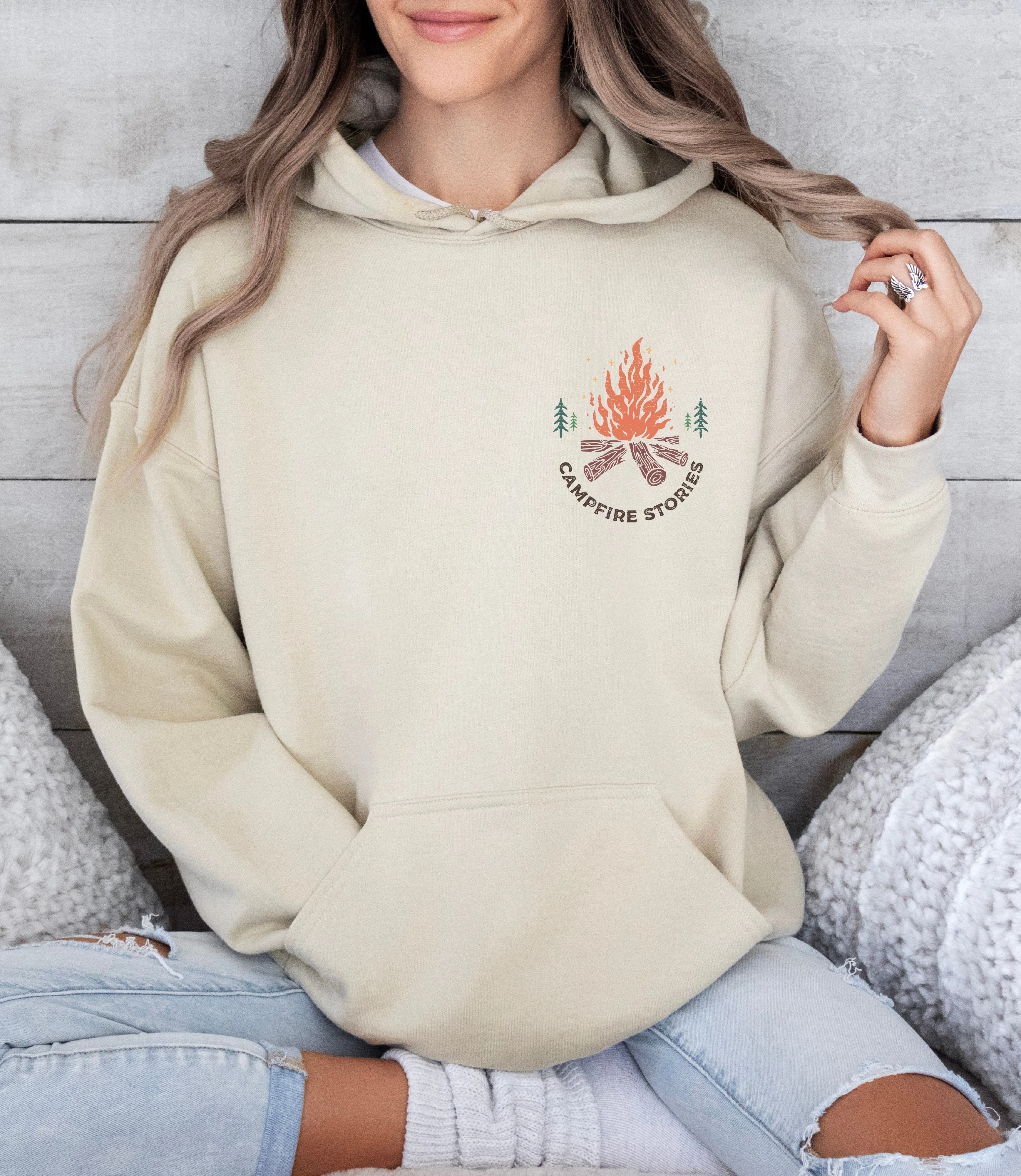 Campfire Stories Hoodie, Pullover, or Tee in Tan