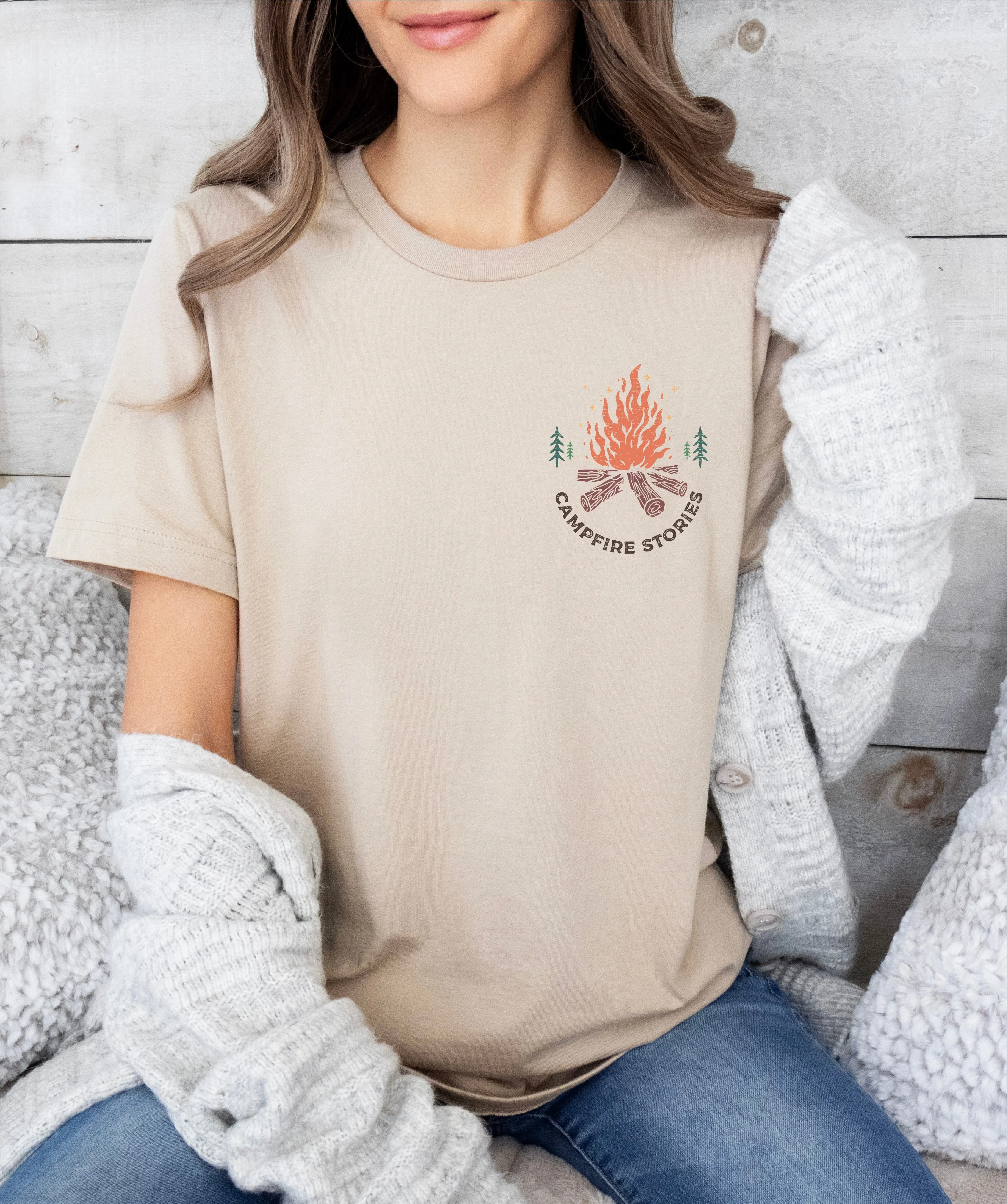Campfire Stories Hoodie, Pullover, or Tee in Tan