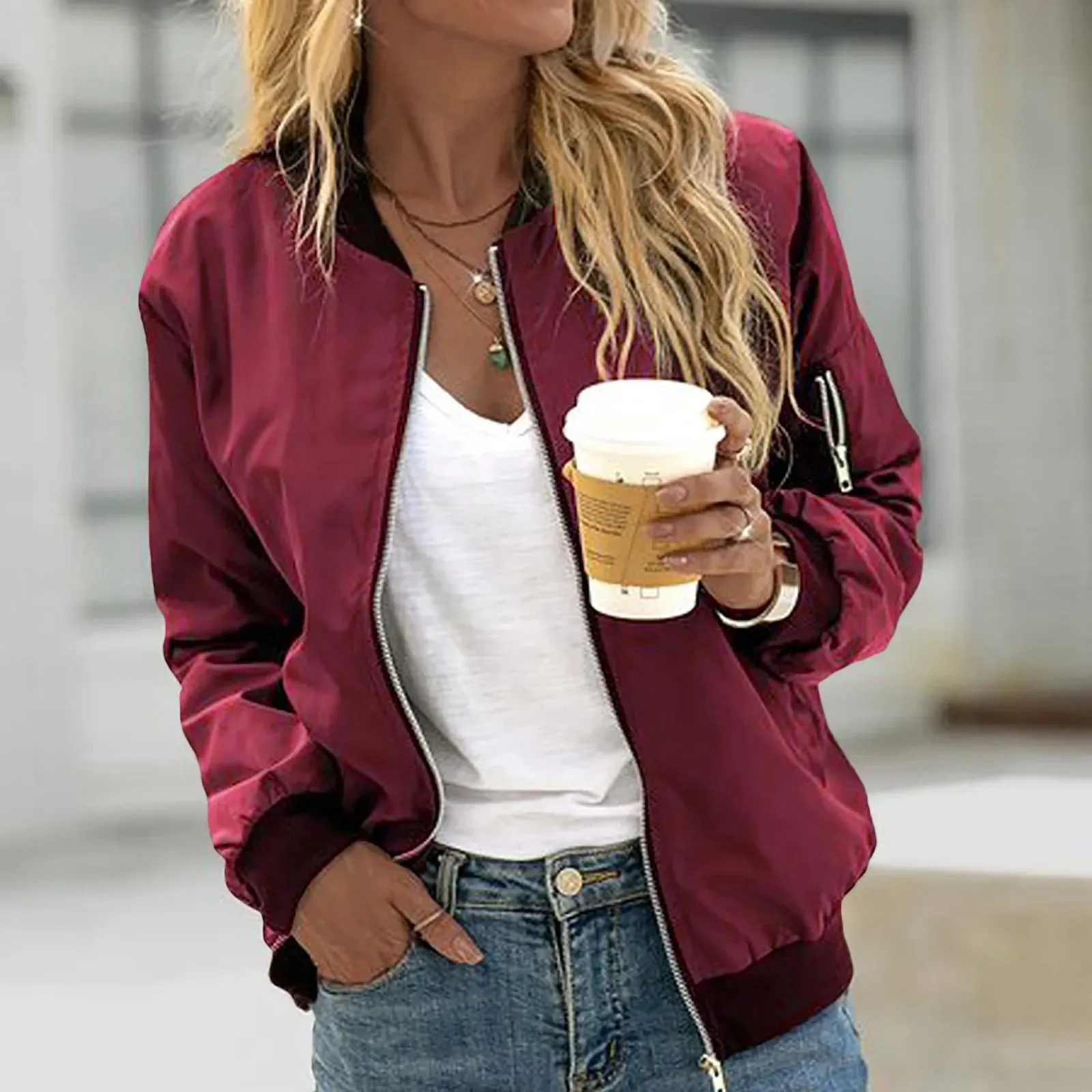 Female Army Green Bomber Jacket for Women Autumn Sport Jacket Women's Coat Stand Collar Zipper Slim Thin Jacket Jaquetas Outwear