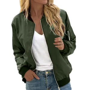 Female Army Green Bomber Jacket for Women Autumn Sport Jacket Women's Coat Stand Collar Zipper Slim Thin Jacket Jaquetas Outwear