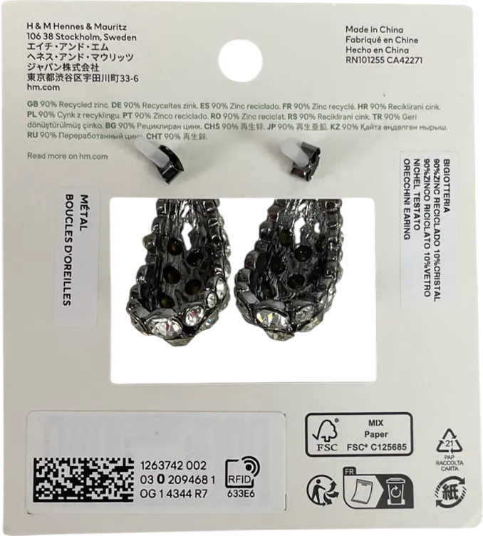 H&M Metallic Rhinestone-embellished Dome Earrings One Size
