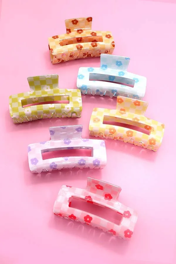 Lavender Daisy Checker Hair Claw Clips