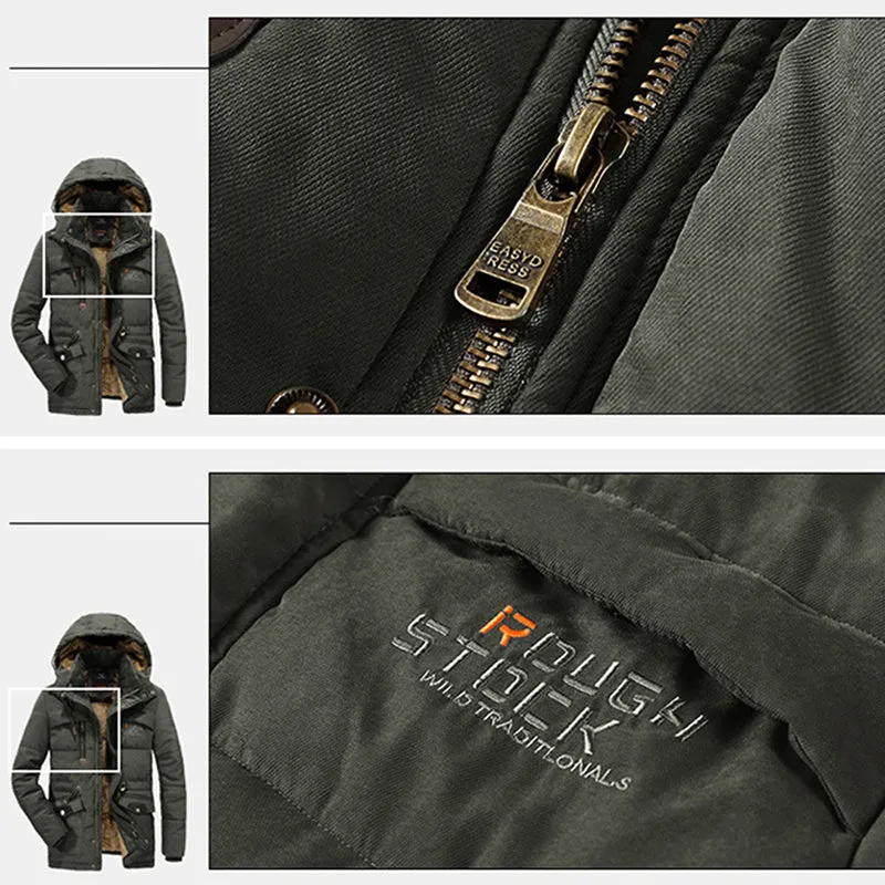 Mens Thick Multi Pockets Windproof Detachable Hooded Jacket