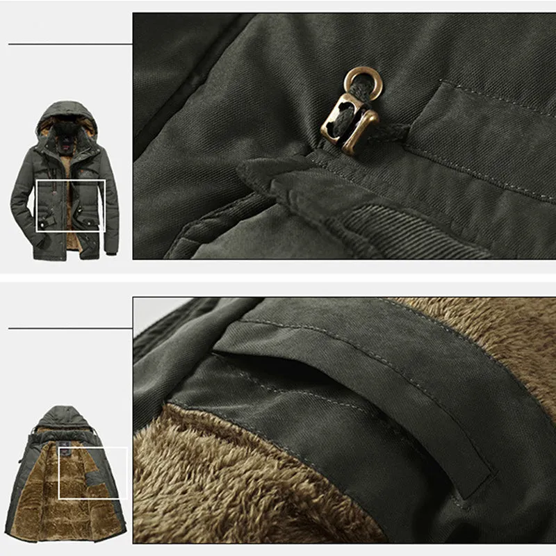 Mens Thick Multi Pockets Windproof Detachable Hooded Jacket