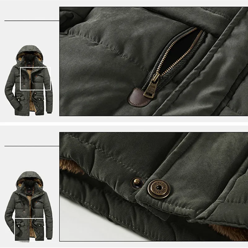 Mens Thick Multi Pockets Windproof Detachable Hooded Jacket