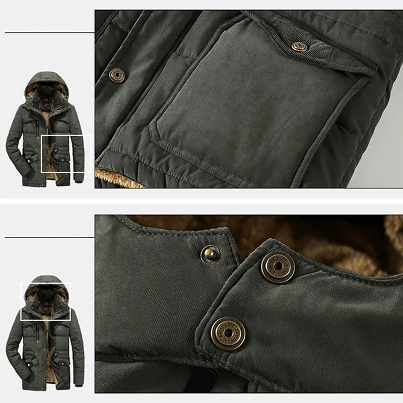 Mens Thick Multi Pockets Windproof Detachable Hooded Jacket