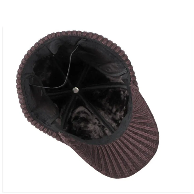 Men's Winter Leather Earflaps Warm PU Thickened Baseball Cap Hat
