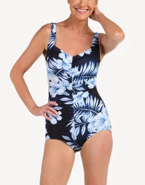Moonlight Tropics Shirred Girl Leg Polyester One Piece Swimsuit