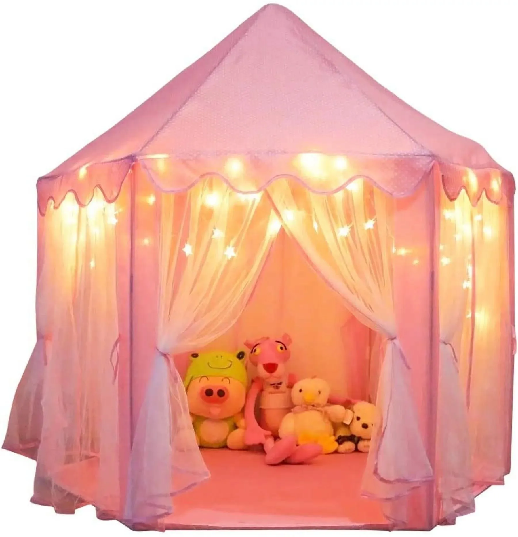 ORIAN Princess Castle Playhouse Tent for Girls with LED Star Lights  Indoor & Outdoor Large Kids Play Tent for Imaginative Games   Princess Tent, 230 Polyester Taffeta. Pink 55"x53".
