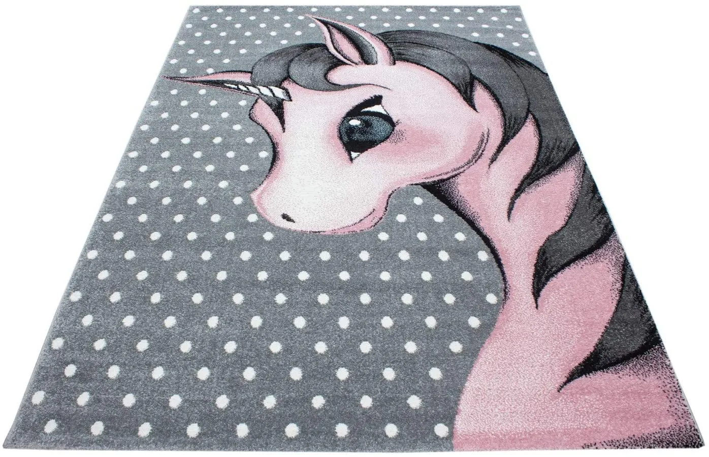 Pink and Grey Polkadots Unicorn Rug - Kids