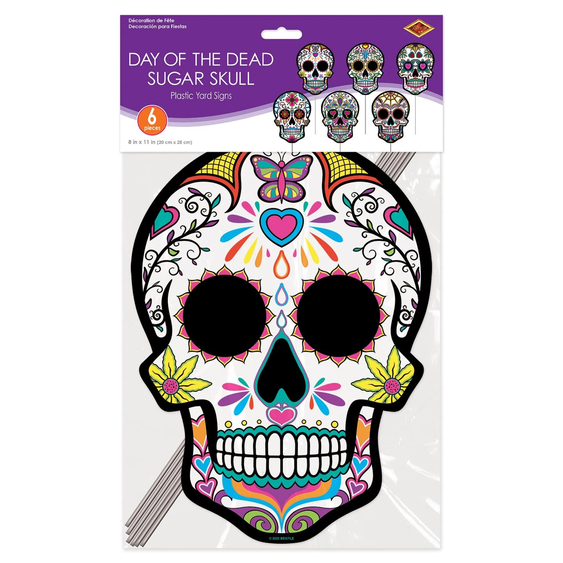 Plastic Day Of The Dead Sugar Skull Yard Signs (6 per Package)