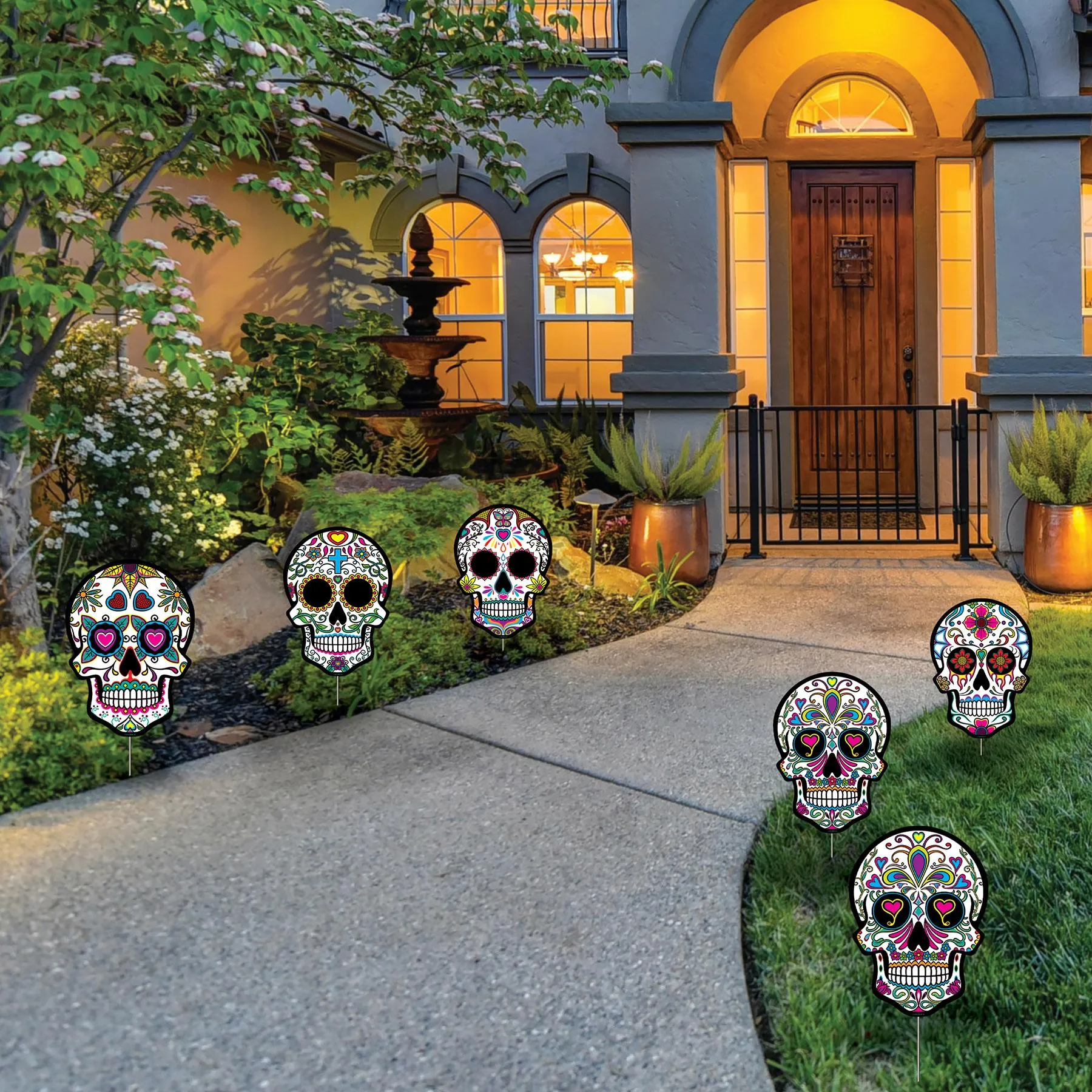Plastic Day Of The Dead Sugar Skull Yard Signs (6 per Package)
