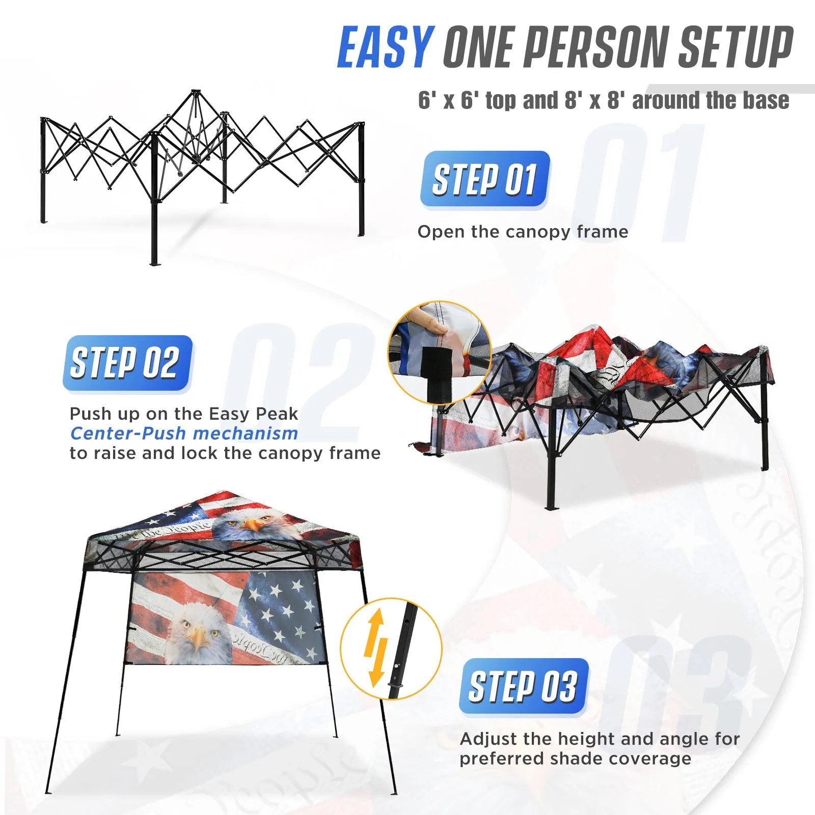 SHADE GRAPHiX Day Tripper 8x8 Pop Up Canopy Tent with Digital Printed TopAmerican Icon