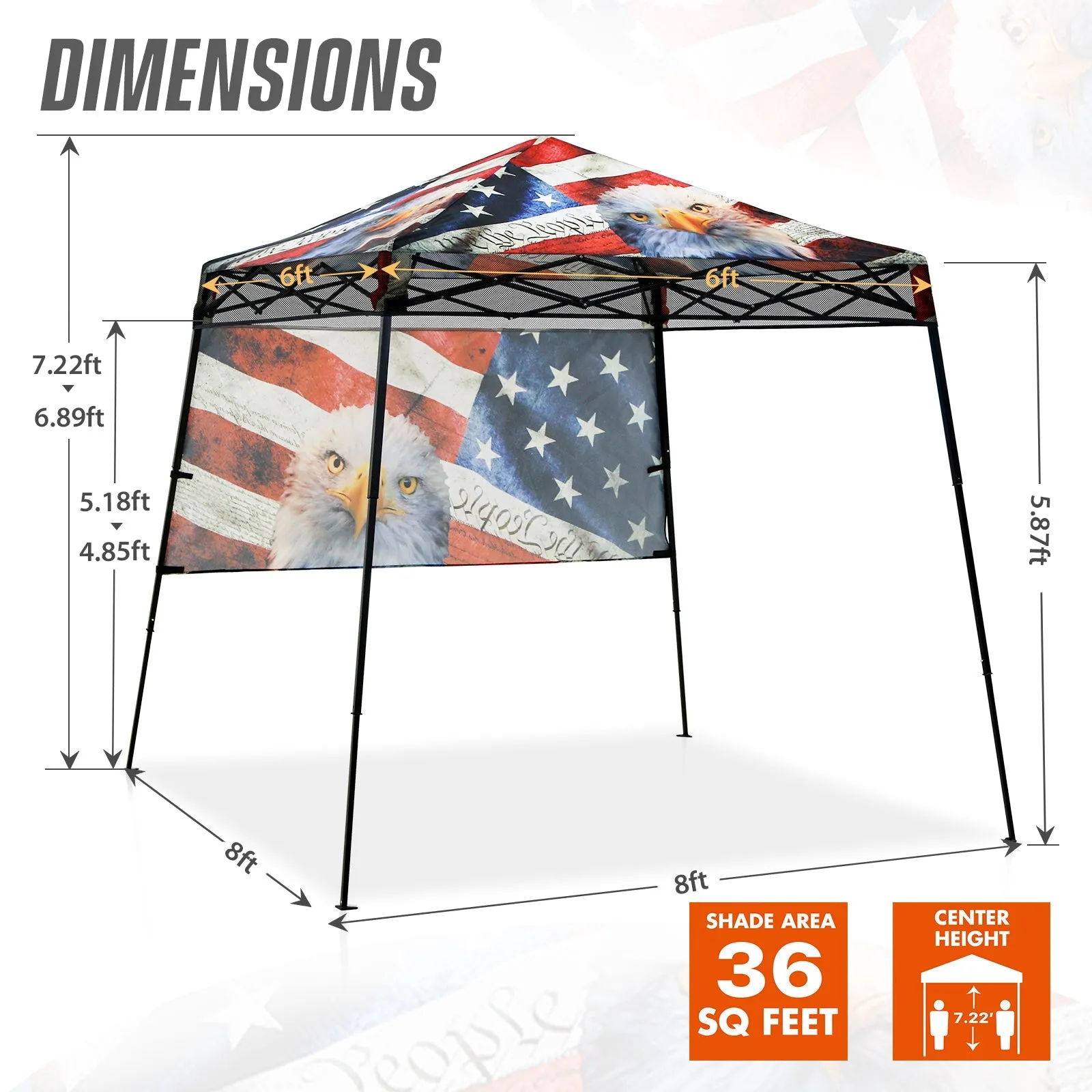 SHADE GRAPHiX Day Tripper 8x8 Pop Up Canopy Tent with Digital Printed TopAmerican Icon