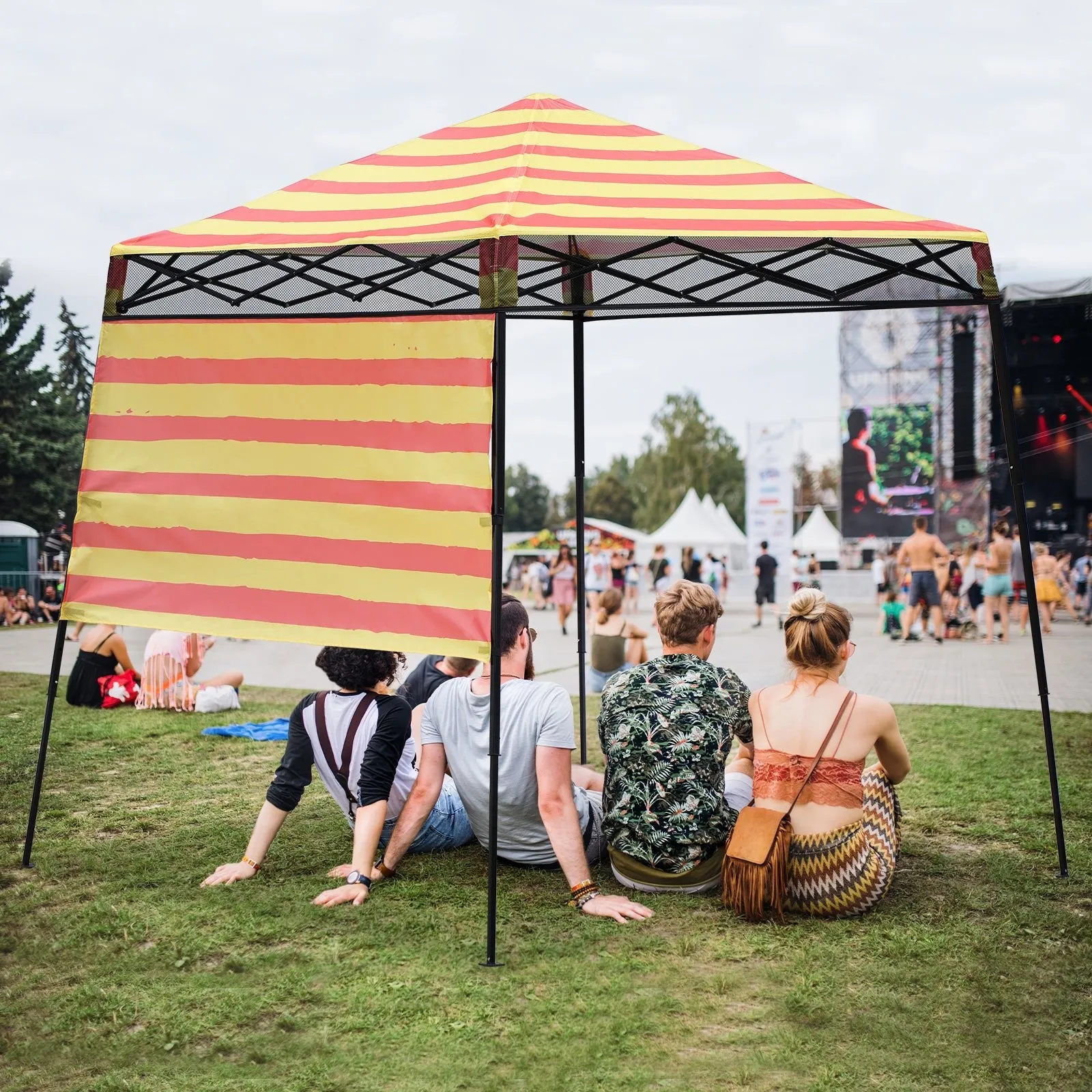 SHADE GRAPHiX Day Tripper 8x8 Pop Up Canopy Tent with Digital Printed Top,Orange Yellow Stripe