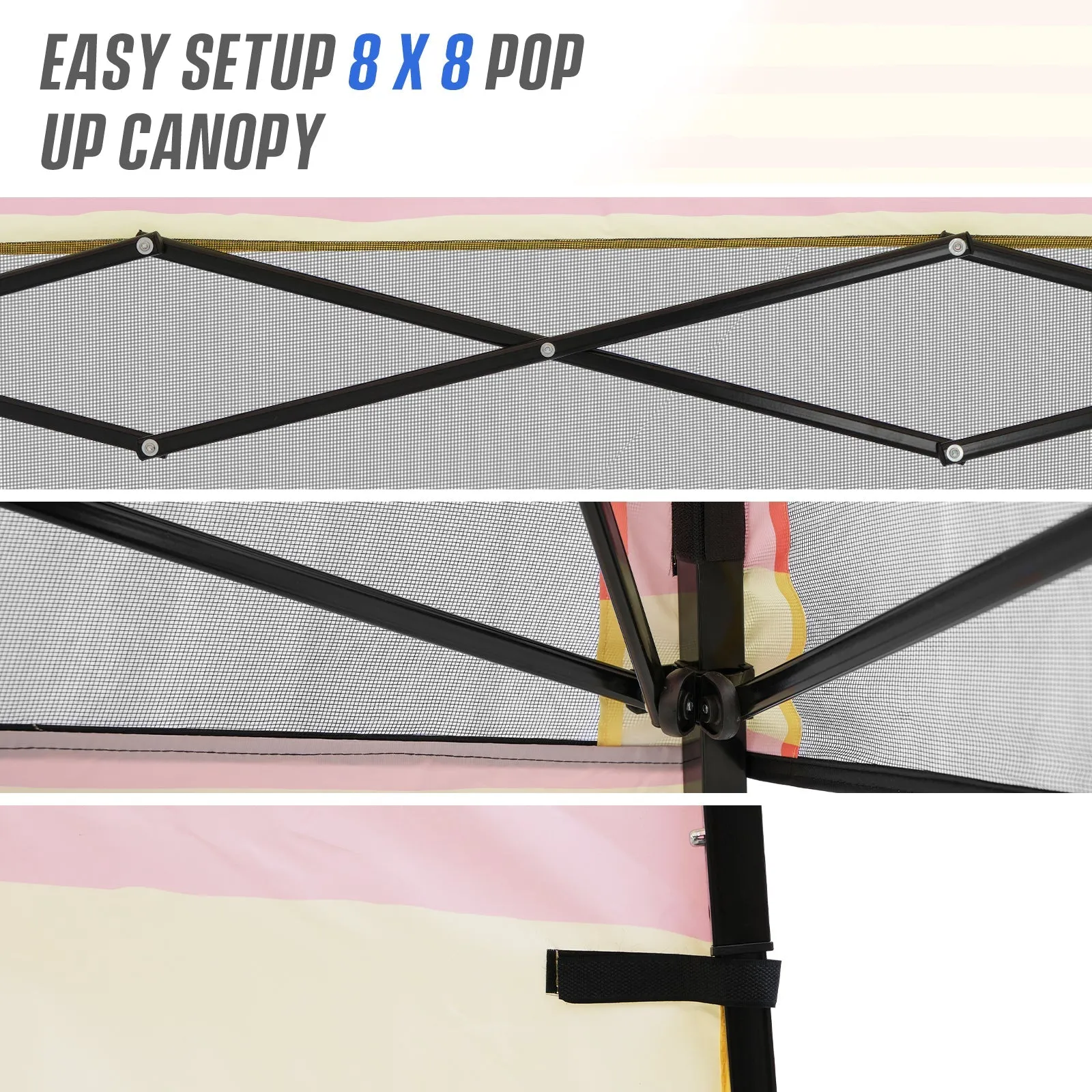 SHADE GRAPHiX Day Tripper 8x8 Pop Up Canopy Tent with Digital Printed Top,Orange Yellow Stripe