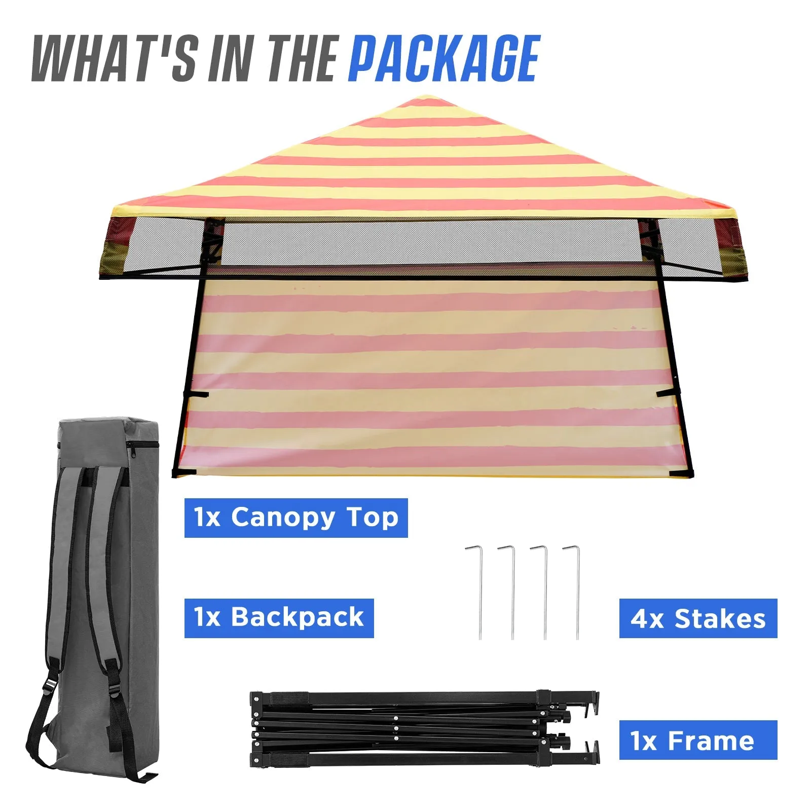SHADE GRAPHiX Day Tripper 8x8 Pop Up Canopy Tent with Digital Printed Top,Orange Yellow Stripe