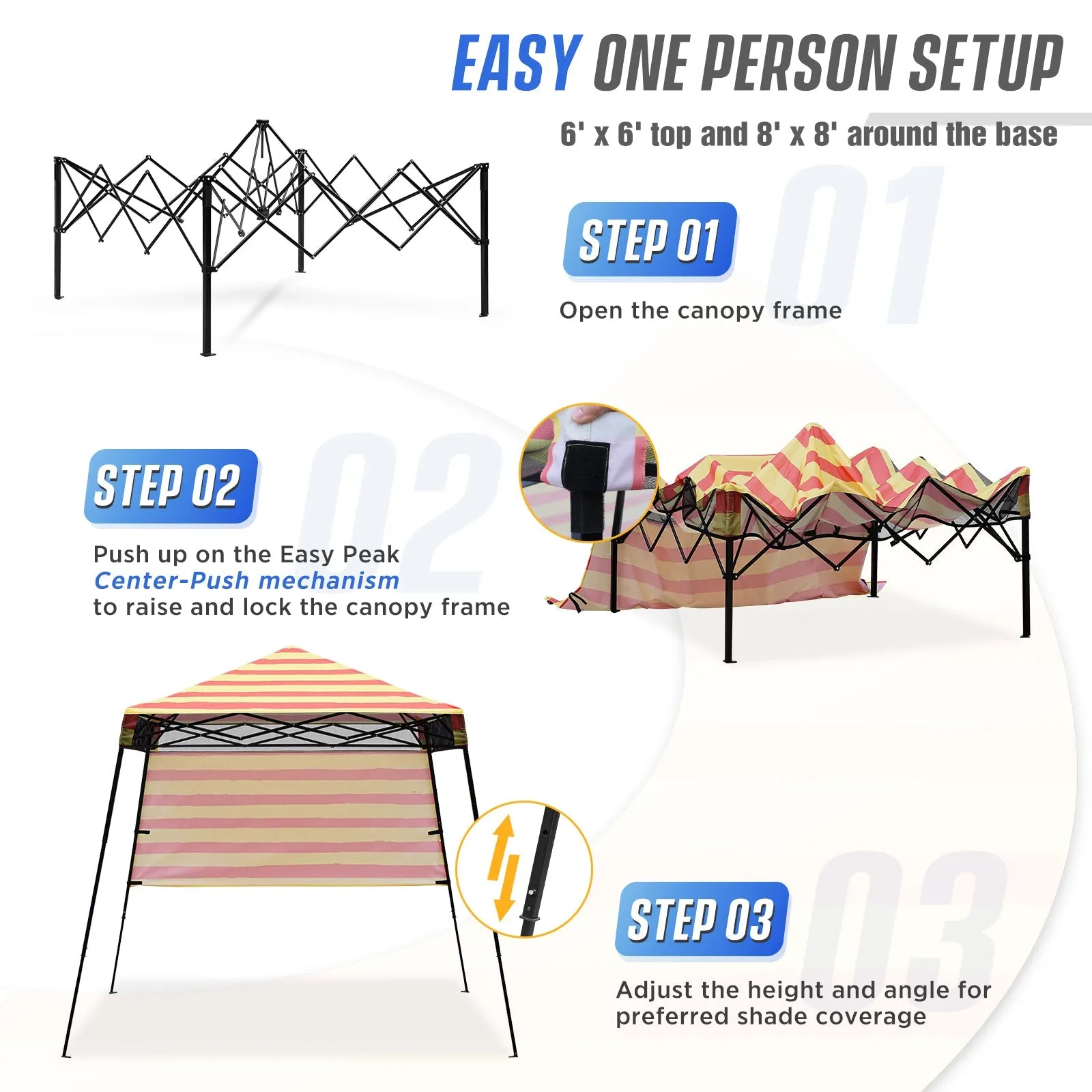 SHADE GRAPHiX Day Tripper 8x8 Pop Up Canopy Tent with Digital Printed Top,Orange Yellow Stripe