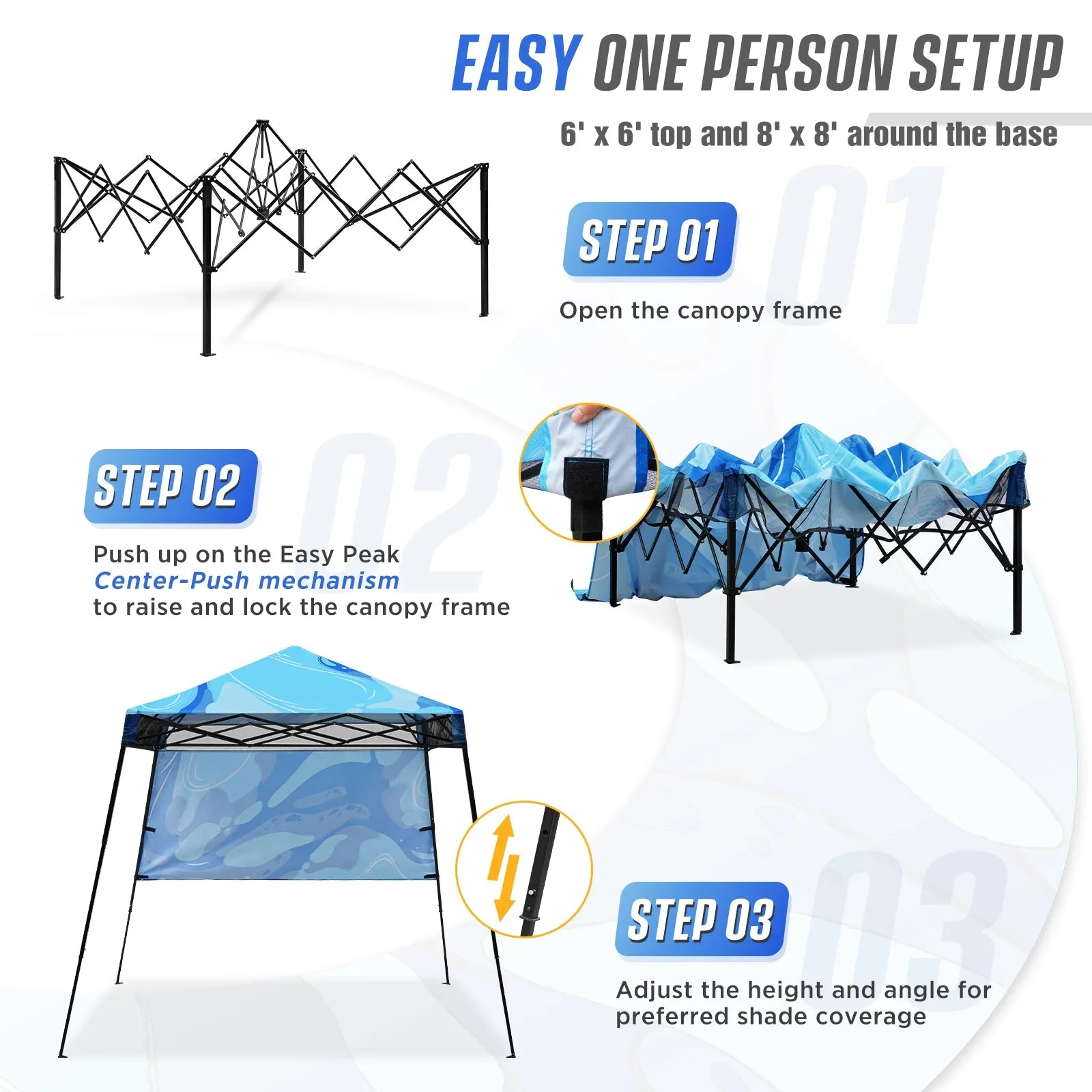 SHADE GRAPHiX Day Tripper 8x8 Pop Up Canopy Tent with Digital PrintedTopBlue Abstract