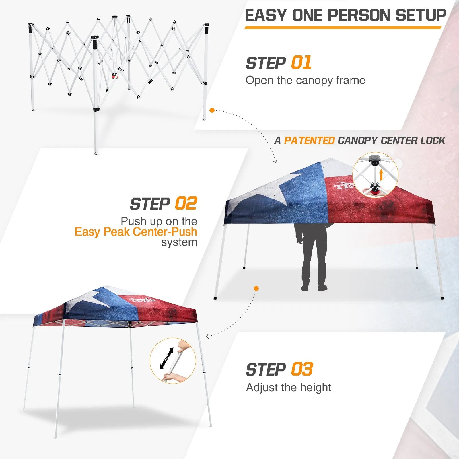 SHADE GRAPHiX Slant Leg 10x10 Pop Up Canopy Tent, 10x10 Base 8x8 Top (Texas Pride)