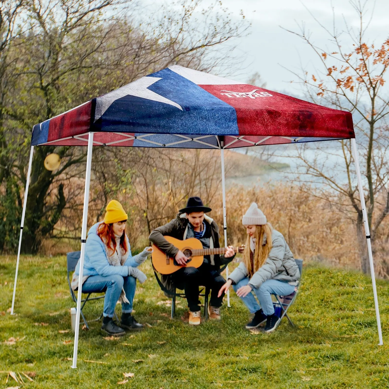 SHADE GRAPHiX Slant Leg 10x10 Pop Up Canopy Tent, 10x10 Base 8x8 Top (Texas Pride)