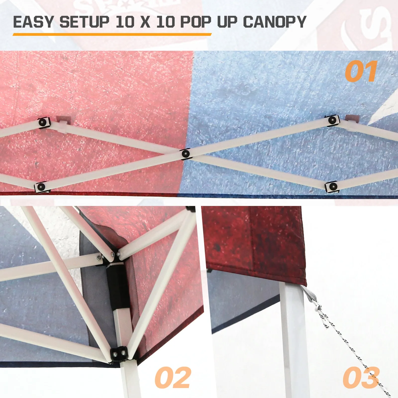 SHADE GRAPHiX Slant Leg 10x10 Pop Up Canopy Tent, 10x10 Base 8x8 Top (Texas Pride)