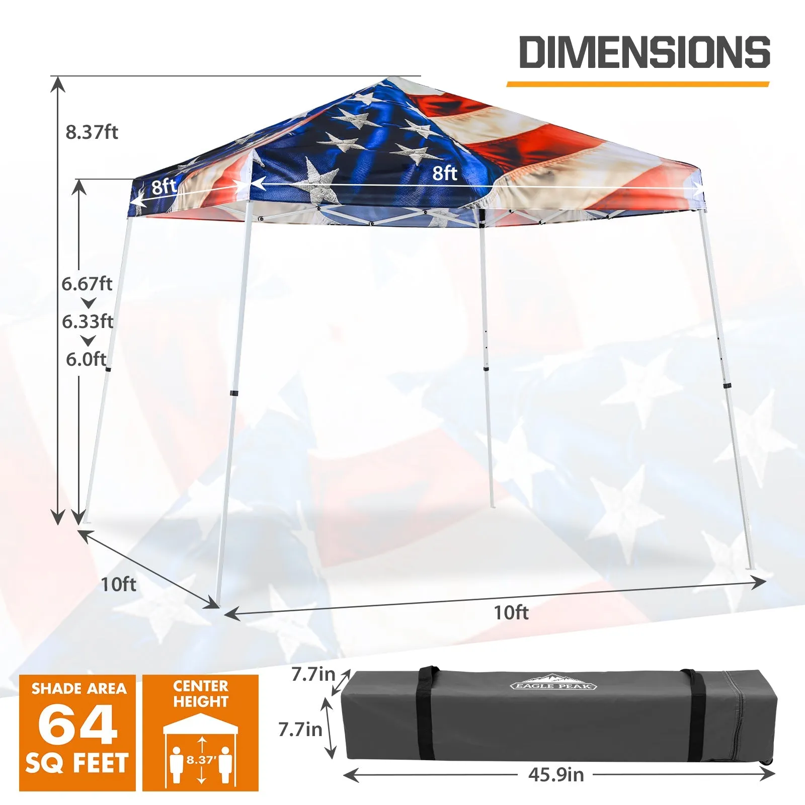 Slant Leg Pop up Canopy Tent,10x10 Base 8x8 Top (Stars and Stripes)