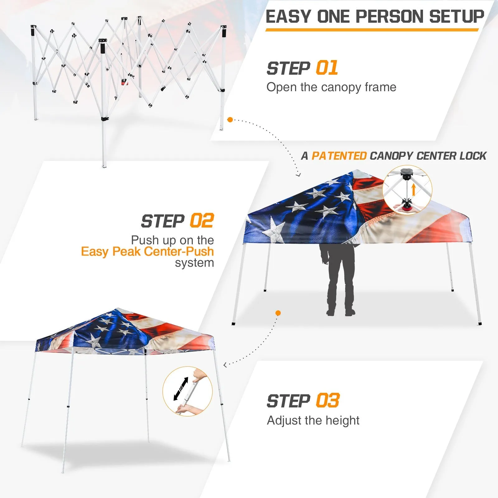Slant Leg Pop up Canopy Tent,10x10 Base 8x8 Top (Stars and Stripes)