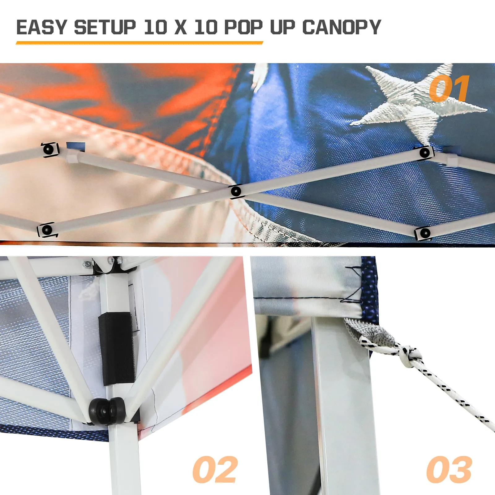 Slant Leg Pop up Canopy Tent,10x10 Base 8x8 Top (Stars and Stripes)