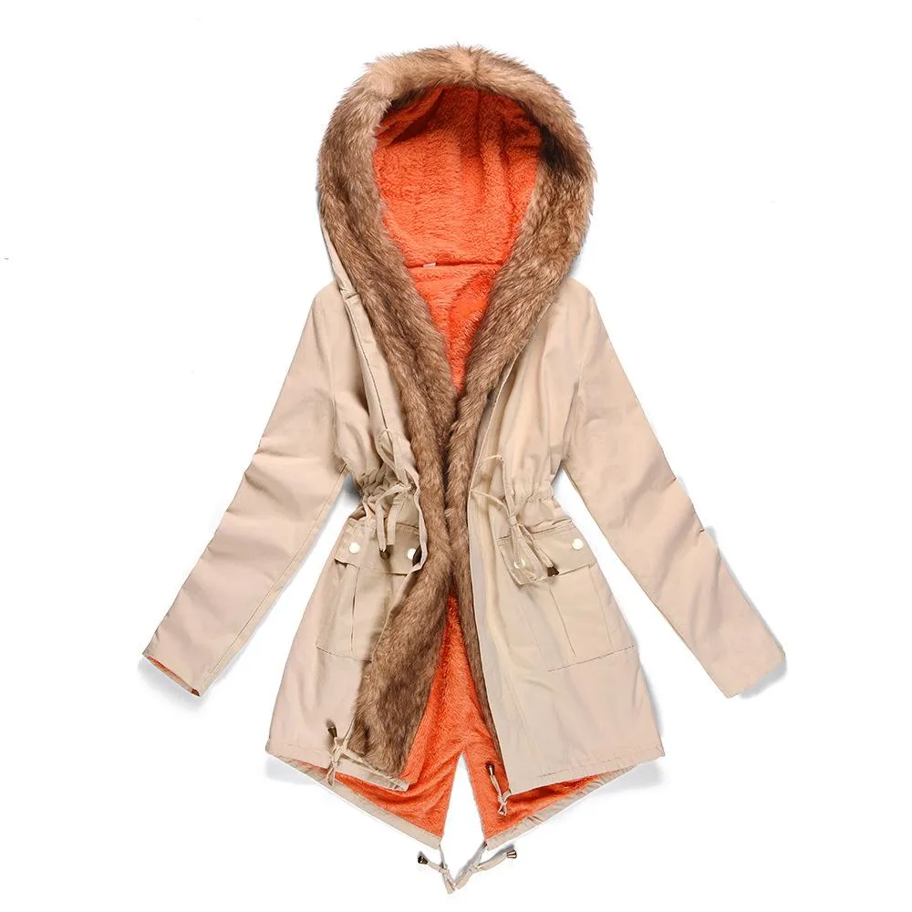 Womens Hooded Faux Fur Lined Warm Coats